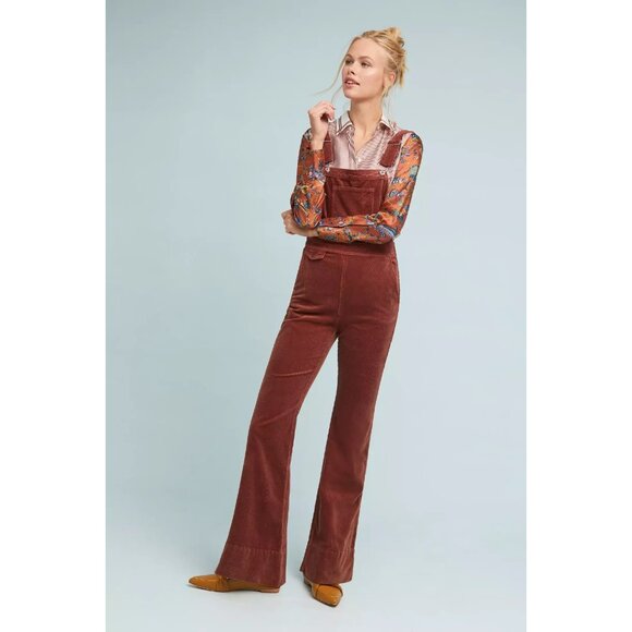 NWT Anthropologie Pilcro Corduroy Overalls in Honey Brown Stretch Flare Cord 30 - Picture 9 of 12
